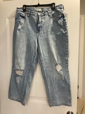 Wonderly vintage straight cropped distressed baggy fit jeans sz 16w light wash